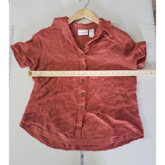 Alfred Dunner Womens Y2K Rust Eyelet Button-Up Shirt Size 14 Short Sleeve Casual - Picture 4 of 6